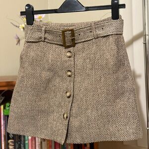 Atoir Tan Textured Mini Skirt with Gold Buttons